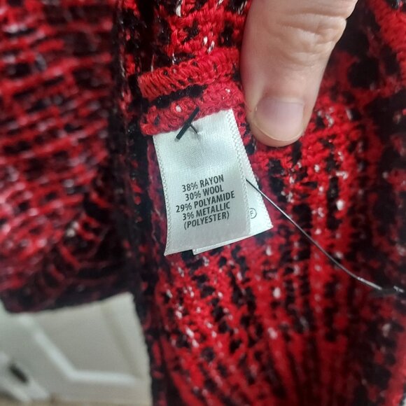 St. John Red Black Silver Short Sleeve Tweed Dress - Picture 8 of 9